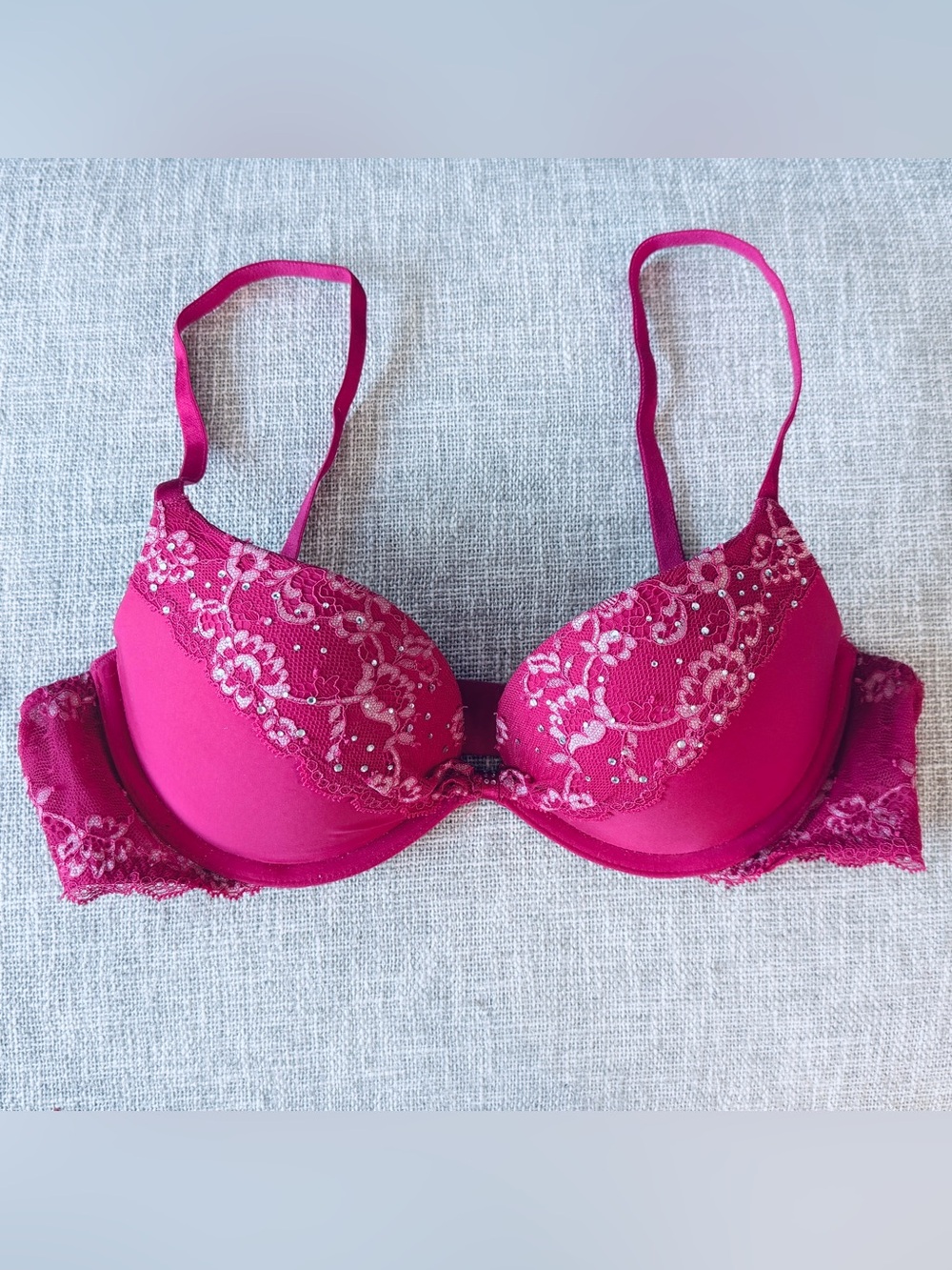 Victoria's Secret Very Sexy Red Padded Demi Lace Rhinestone Push-Up Bra